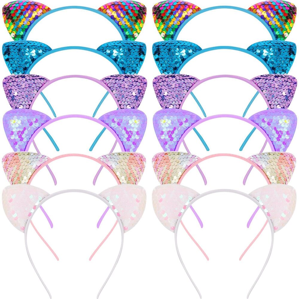 9959 12Pcs Cat Ears Headbands Glitter Hairband for Girls Taylor Party